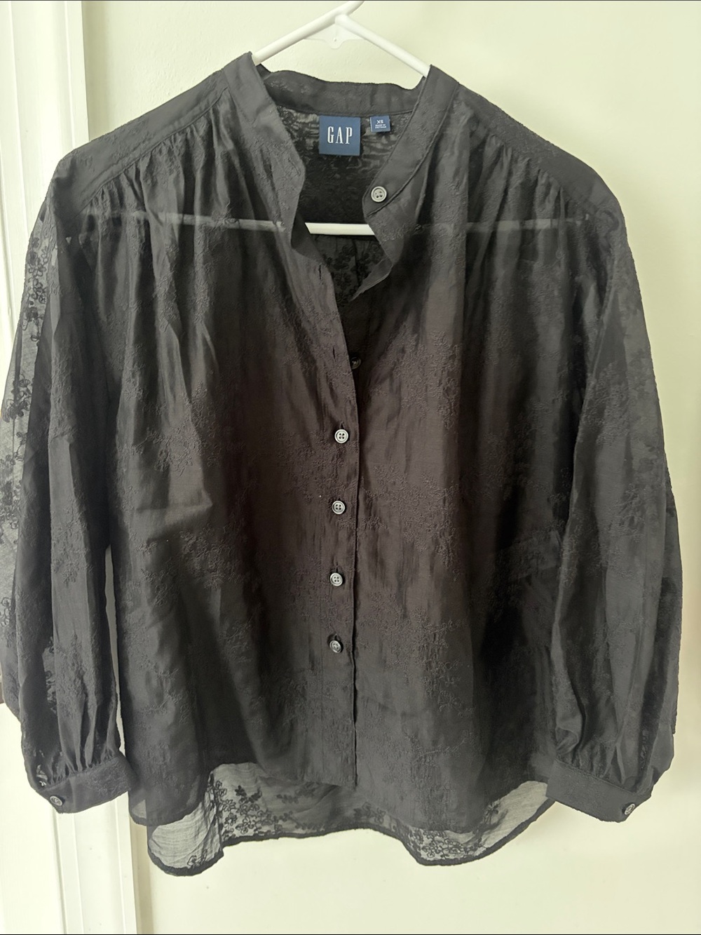 GAP Black Sheer Voile Floral Top
